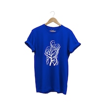 14 Şubat Sevgililer Günü Sarılan Çift Baskılı %100 Pamuk Regular Fit Bisiklet Yaka Mavi T-shirt Mavi