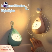 Grebest Hareket Sensörü Lamba Sevimli Görünüm Karikatür Tavşan Kedi Led Lamba İnsan İndüksiyon Işık Siyah