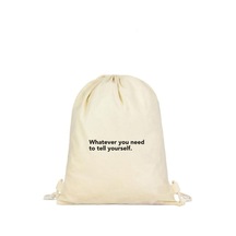 Motivasyon Motto Baskılı Büzgülü Sırt Çantası - Krem