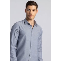 Tudors Modern Slim Fit Dar Kesim Armürlü Erkek Gömlek-14658 Lacivert