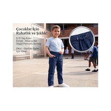 Erdem Kıds Unisex Erkek Kız Çocuk Ribana Bel Lastikli Boru Paça Kanvas-keten Keten Lacivert Okul Pantolonu Lacivert Lacivert