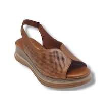 Ellanor S-564-26 Hakiki Deri Anatomik Dolgu Taban Kadın Sandalet Taba