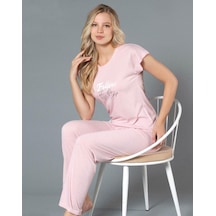 Kısa Kol Yazlık Pijama Takımı Puan Desenli Viskon Alperi 780-47 Pudra