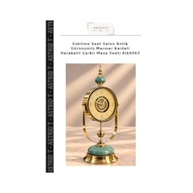 Eskitme Saat Salon Antik Görünümlü Mermer Kaideli Hareketli Çarklı Masa Saati Alk6063 Çok Renkli