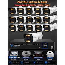16 Kameralı Ultra 6 Ledli 5mp Sony Lensli Gece Renkli Güvenlik Kamerası Seti 4000 Gb Hdd