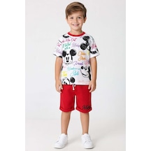 Riccotarz Erkek Çocuk Ayıcık Desen Ve Renkli Yazılarla Penye T-shirt Kırmızı Şortlu Takım Kırmızı