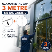 3m Uzayan Saplı Metal Camsil Seti 35 Cm Profesyonel Cam Temizleme Aparatı Açık Gri