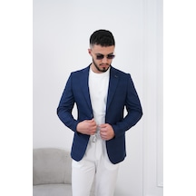 Dupont Classics Dupont Slim Fit Mono Yaka 6 Drop Çift Yırtmaç Keten Erkek Blazer Ceket - Nefes Alabilir Hafif Ceket Lacivert