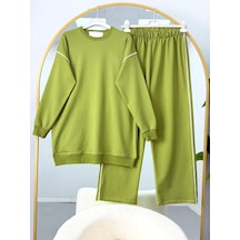 Lovie Moda Kadın Basic Oversize İkili Takım Yağ Yeşili Yeşil