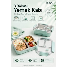 3 Bölmeli Paslanmaz Çelik Yemek Kabı Sızdırmaz Kapaklı, Taşınabilir Beslenme Kabı - Su Yeşili