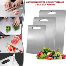 3 Adet Paslanmaz Çelik Kesme Tahtası Seti Gıda Temasına Uygun Antibakteriyel 3'lü Sağlıklı Metalik