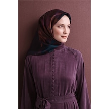 Armine Tivil Saf İpek Eşarp 9606 02 Mor Petrol Yeşili Soyut Desen