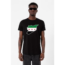 Suriye Yeni Bayrak Siyah Erkek Tshirt Çok Renkli