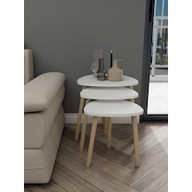 Üçlü Zigon İç İçe Geçmeli Sehpa Beyaz Renk