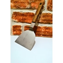 Ahşap Saplı Çelik Eğri Spatula -büyük Boy - 1 Adet Gümüş