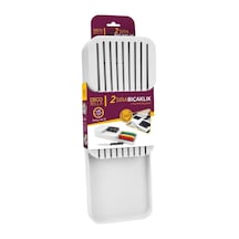 Decobella 2 Sıra Bıçaklık, 18 Bıçak Kapasiteli, Yer Tasarruflu Ve Güvenli Saklama, Beyaz