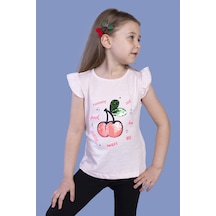 Toontoy Kids Toontoy Kız Çocuk Çevirmeli Pullu Kiraz Baskılı Tişört Pudra