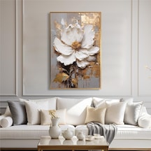 Yağlı Boya Dokulu Tablo Modern Tek Beyaz Çiçek Altın Çerçeveli U02018-178873