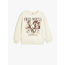 Koton Sweatshirt Uzun Kollu Bisiklet Yaka Baskı Detaylı Bej 5wkg10407ak Ekru