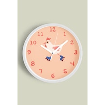 Paten Kayan Sevimli Tavuk Çocuk Odası Duvar Saati - 42cm - Önü Camlı Beyaz Kasa - Sessiz Mekanizma Beyaz