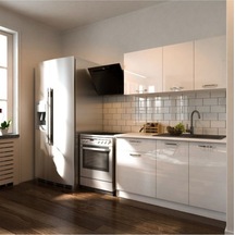Tdesigno Esin Hazır Mutfak Dolabı 140 Cm - Tezgah Dahil - Parlak Beyaz Beyaz