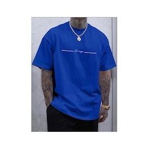 Medinenur Cousage Yazı Detaylı Basic T-shirt Mavi
