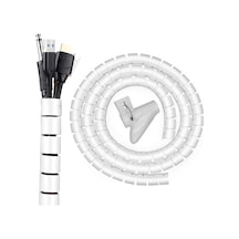 1 Mt X 22 Mm Spiral Boru Kablo Kanalı Kablo Fiş Düzenleyici Toplayıcı Kordon Kablo Tutucu Beyaz 1 Adet