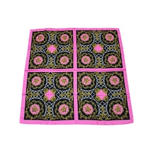 Tikitonki Geometrik Çiçek Desenli Kare Kesim Saten Pembe Eşarp - 90x90 Pembe Pembe