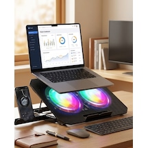 Çift Fanlı Laptop Soğutucu Rgb Işıklı Sessiz Notebook Standı - Bayi Depom
