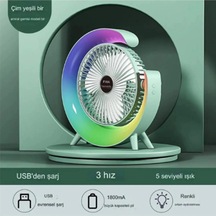 Zenvia Masaüstü Vantilatör Usb Şarjlı Rgb Led Işıklı 3 Kademeli 180 Ayarlanabilir Soğutucu Fan Yeşil Znv2026