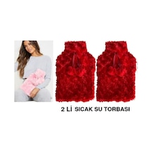 Sıcak Su Torbası 2 Adet,kırmızı Renkli,ponponlu Termofor 26x17x2cm 1 Litre Kırmızı
