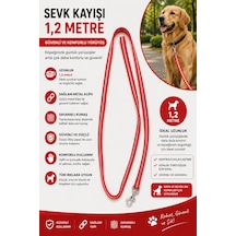 Köpek Sevk Kayışı 1,2 Metre Reflektörlü Dokuma Metal Klipsli - Kırmızı Çok Renkli