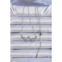 Forwhat Zarif Kadın İçin Silver Çelik Zincir Kanatlı Tektaş Kolye Metalik