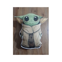 Baby Yoda Desen Şekilli Tasarım Karakter Yastık Yesıl