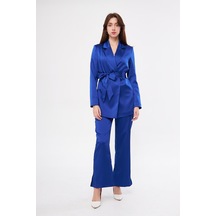 Kuşaklı Saten Takım Saks Saks Kuşaklı Saten Takım Saks Saks