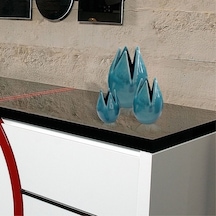Seramik Turkuaz Laleler Biblo Seti 15Cm - 13Cm - 9Cm
