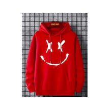 Medinenur Gülen Baskılı Kapüşonlu Sweatshirt Kırmızı