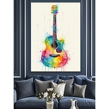 Sulu Boya Gitar Soyut Çizim Dekoratif Kanvas - Mdf Ahşap Tablo