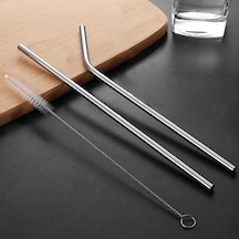 31 Cm Ekstra Uzun Paslanmaz Çelik Pipet Seti 3 Parça Eğri + Düz + Fırça Diğer