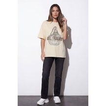 Kadın Baskılı Tshirt Bej
