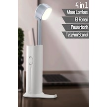 4in1 Şarjlı Masa Lambası Powerbank Özellikli Telefon Standlı Kamp El Feneri Çalışma Okuma Işığı Beyaz