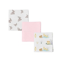 % 100 Pamuk 3'lü Müslin Bebek Örtüsü Iconıque Lapin & Petits Canetons & Innocent Pink 100x100 Throw3pack1004