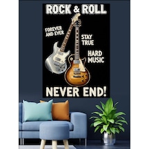 Ahşap Tablo Beyaz Gitar Rock And Roll Posteri