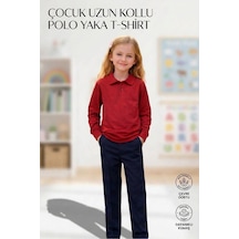 Erdem Kıds Unisex Kız Erkek Çocuk Polo Yaka Pamuklu Uzun Kol Kırmızı Günlük Basic Okul Tişört Kırmızı Kırmızı