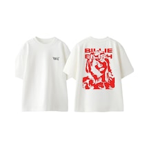 Thewert Billie Eillish 3 Tasarım Sırt Baskılı Pamuk Beyaz Oversize T-shirt