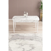Jusie Beyaz Mermer 80x132 Açılabilir Sunta Masa Yemek Odası Takımı,mutfak Takımı 4 Sandalye,1 Bench Antrasit