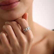 Zikzak Altın Yüzük Safir Taşlı T13154 Renkli