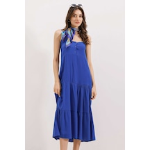 Bigdart 2403 Askılı Midi Elbise - Saks 001