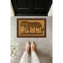 Rugmood Kaplan Desenli Welcome Kapı Önü Paspası Dijital Baskı Dekoratif Kaymaz Paspas 70x45 Cm Kahverengi