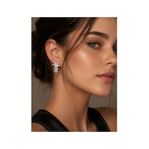 Kadın Yıldız Model Zirkon Taşlı Parlak Gümüş Renk Şık Abiye Küpe Gümüş - 895530916 Gümüş